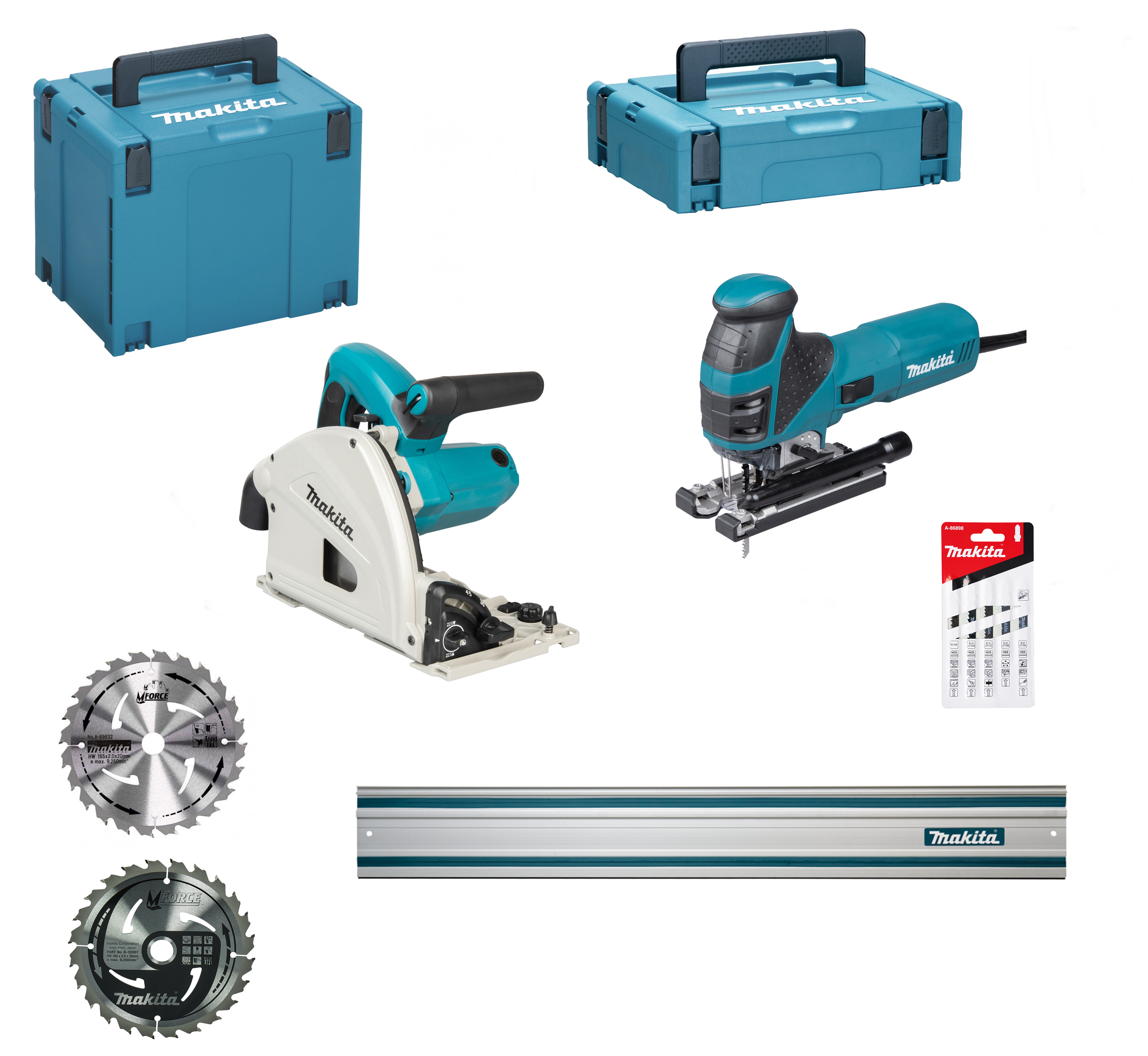 Makita MEU029J Sägen-Set 1300W Schiene 1,5m im Makpac (SP6000J + 4351FCTJ) 