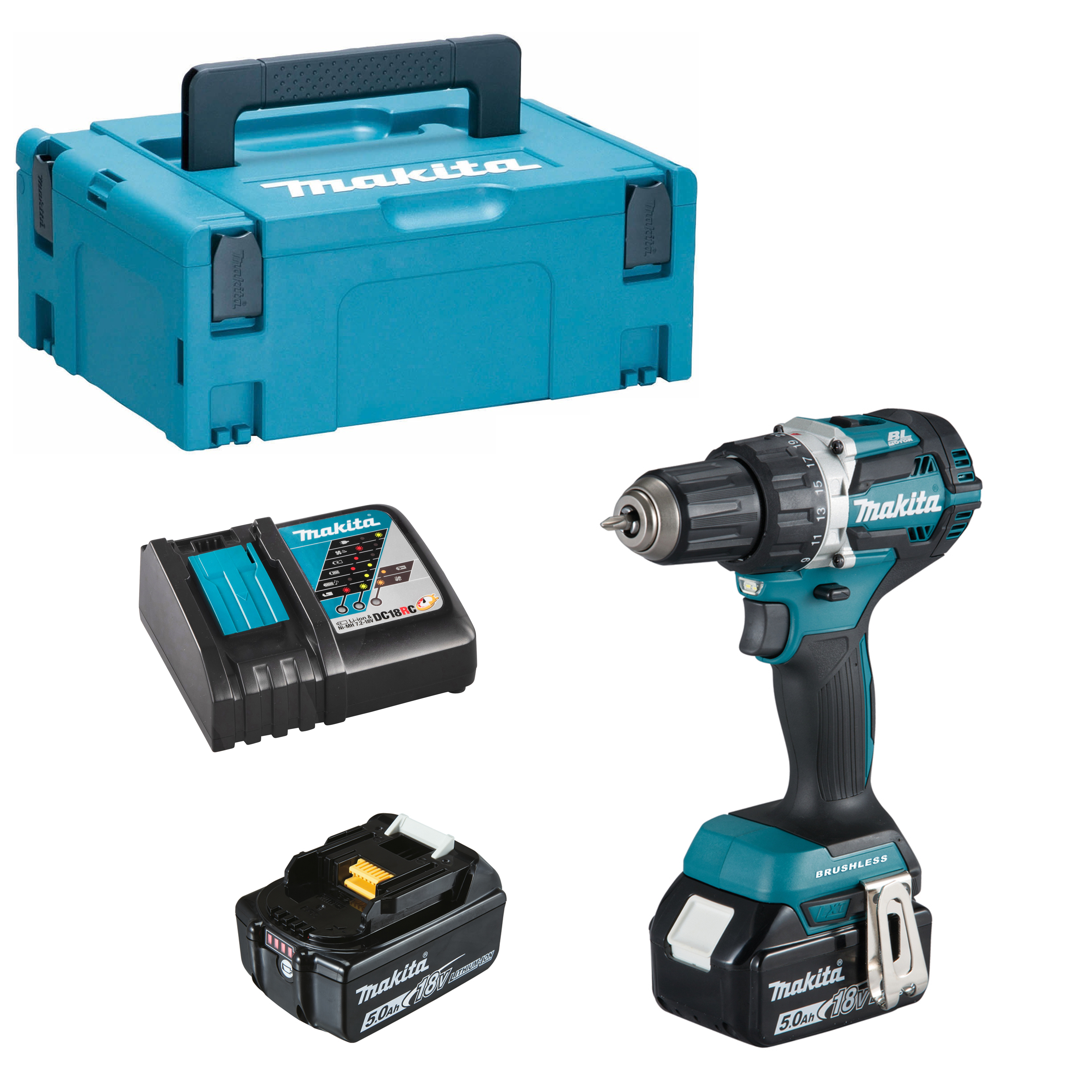 Makita DDF484RTJ Akku - Bohrschrauber 18V 2x 5,0Ah Batterie + Lader im Makpac