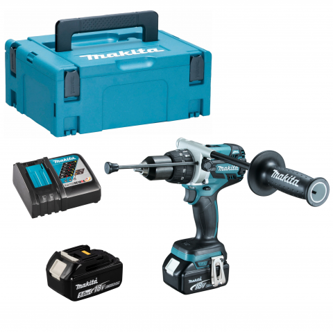 Makita DHP481RTJ Trapano percussione a batteria 18V 2 x 5,0Ah + caricabatteria Makpac