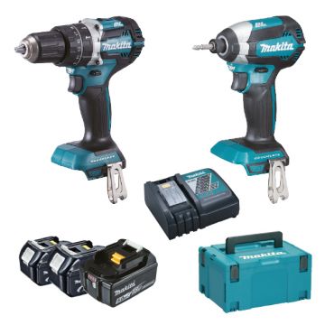 Makita DLX2180TJ1 Set trapano a percussione a batteria 18V 3x 5,0Ah Makpac (DHP484 + DTD153)