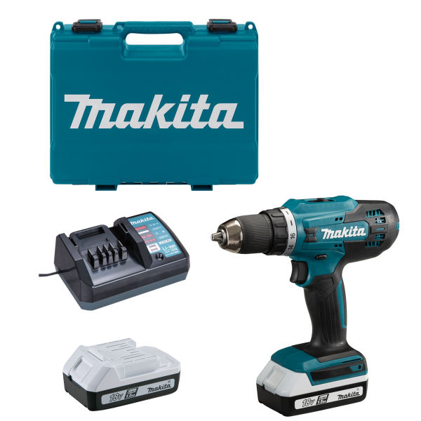 Makita DF488DWE Trapano a batteria 18V 2x 1.5 Ah + caricabatteria valigetta di trasporto 