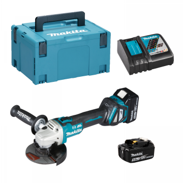 Makita DGA513RTJ Smerigliatrice angolare a batteria 18V 2 x 5,0Ah + caricabatteria Makpac