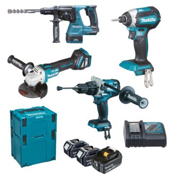 Makita DLX4104TJ1 Akku-Werkzeugset 18V 3x 5,0Ah im Makpac (DGA513 + DHP481 + DTD153 + DHR243)