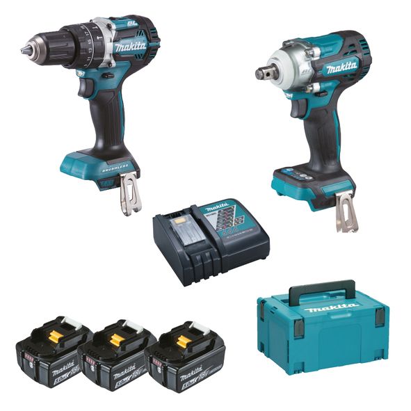 Makita DLX2359TJ1 Akku-Schlagbohrschrauber Set 18V 3x 5,0Ah im Makpac (DTW300 + DHP484)