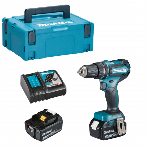 Makita DHP485RTJ Akku-Schlagbohrschrauber 18V 2x 5,0 Ah Akku + Lader im Makpac